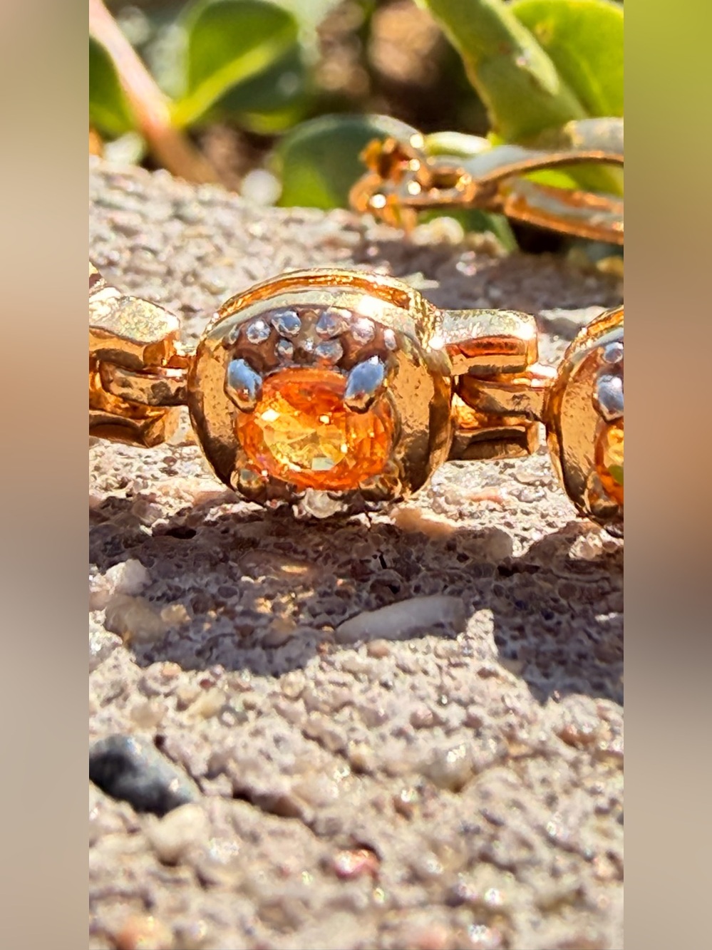 18K Gold Over Sterling Silver Orange AA Sapphire & Diamond Bracelet 7.25β - Picture 9 of 12